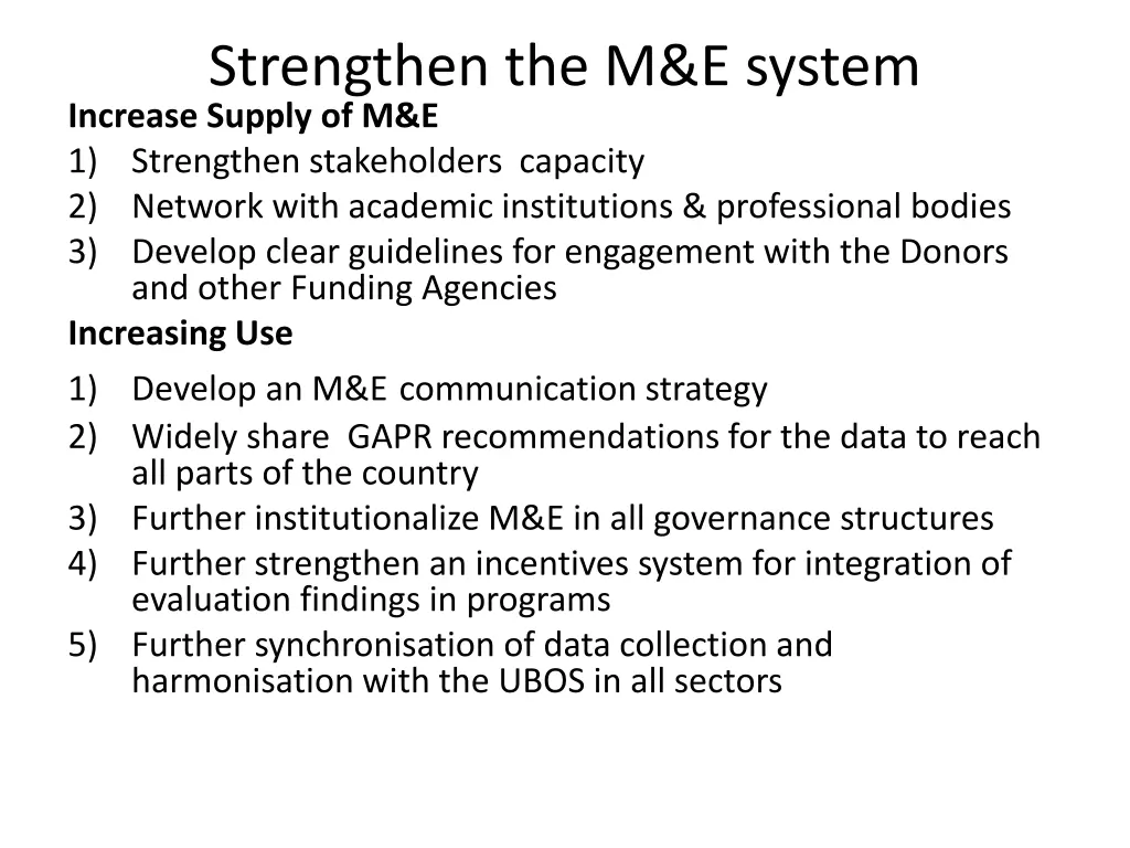 strengthen the m e system increase supply