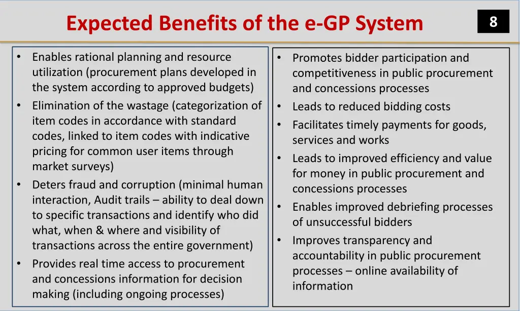 expected benefits of the e gp system