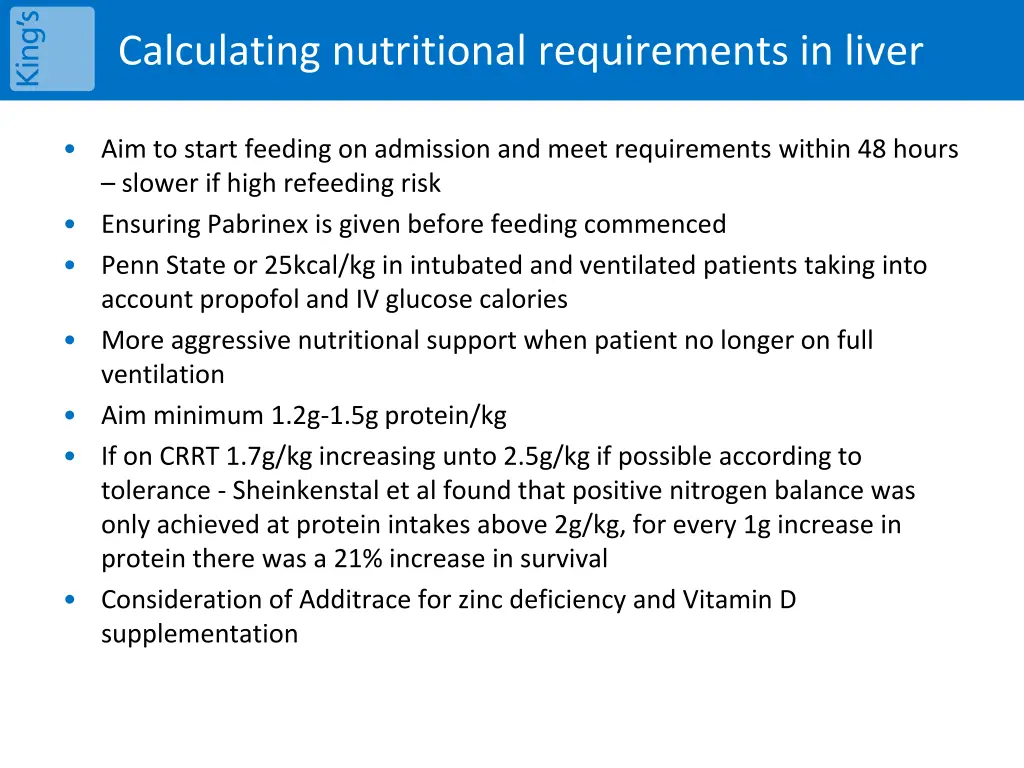 calculating nutritional requirements in liver