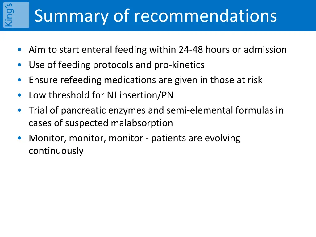 summary of recommendations