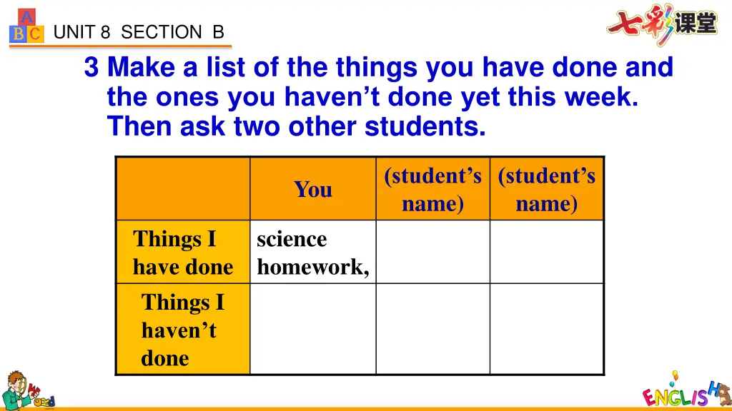 unit 8 section b 3 make a list of the things