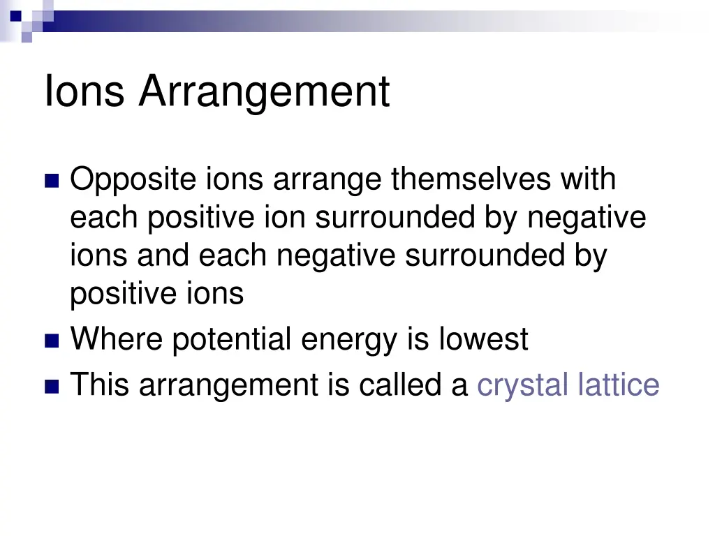 ions arrangement