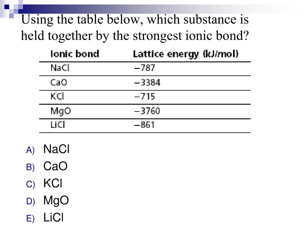 using the table below which substance is held