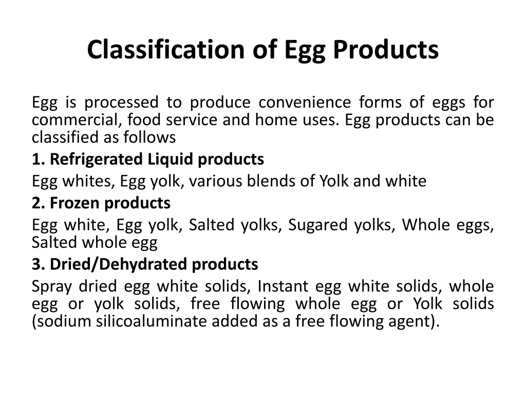 classification of egg products