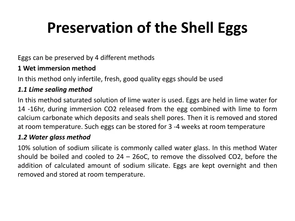 preservation of the shell eggs