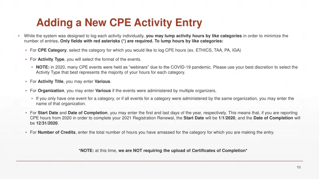 adding a new cpe activity entry 1