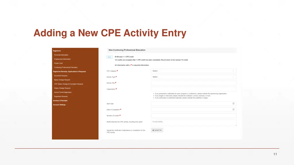 adding a new cpe activity entry 2