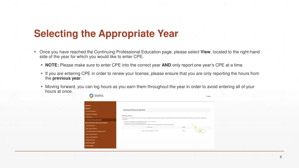 selecting the appropriate year