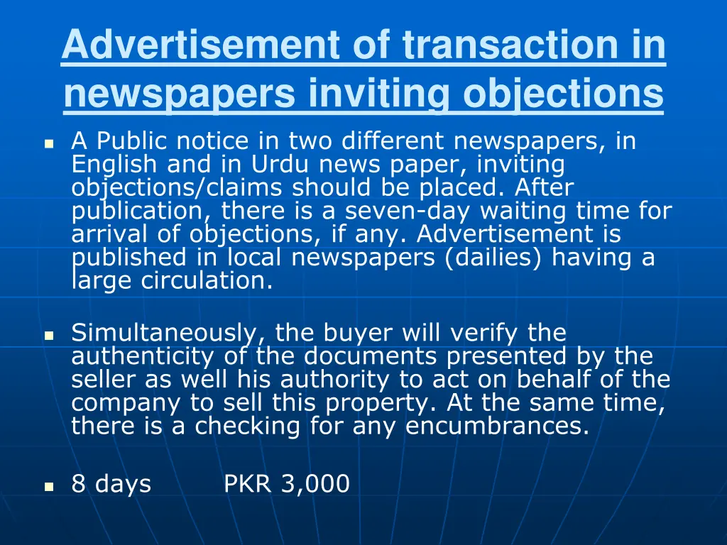 advertisement of transaction in newspapers