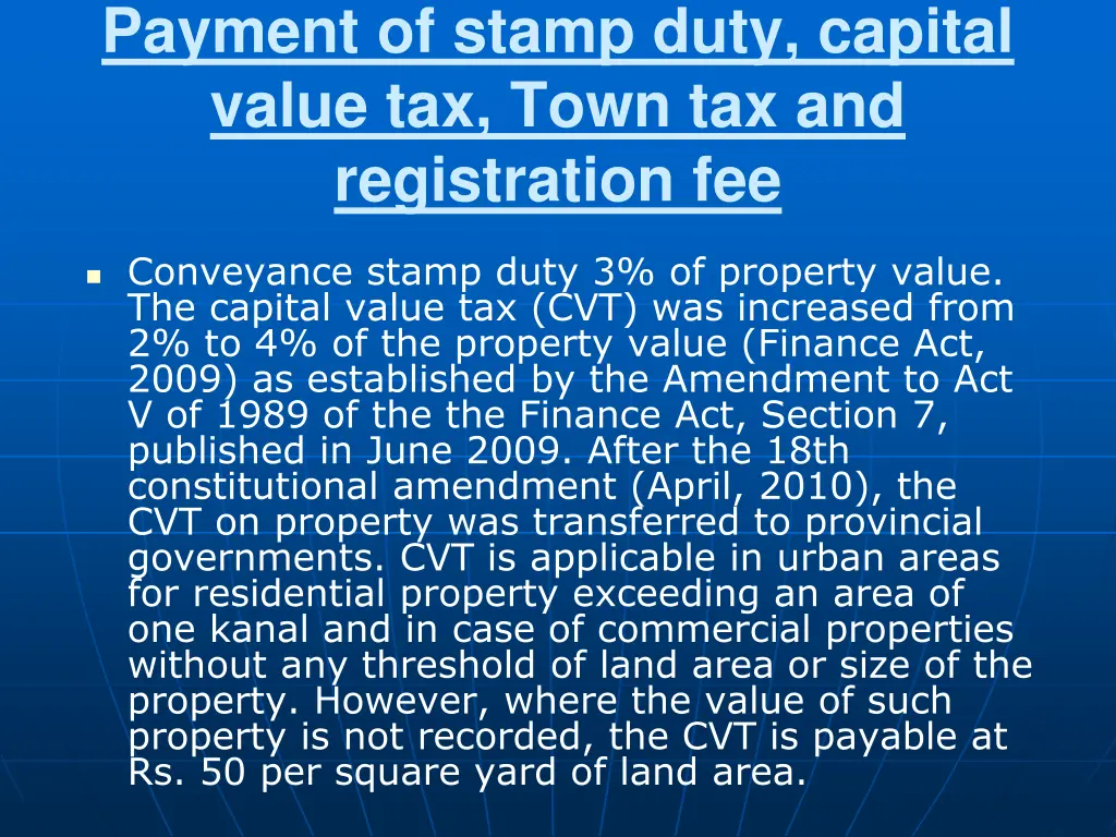 payment of stamp duty capital value tax town