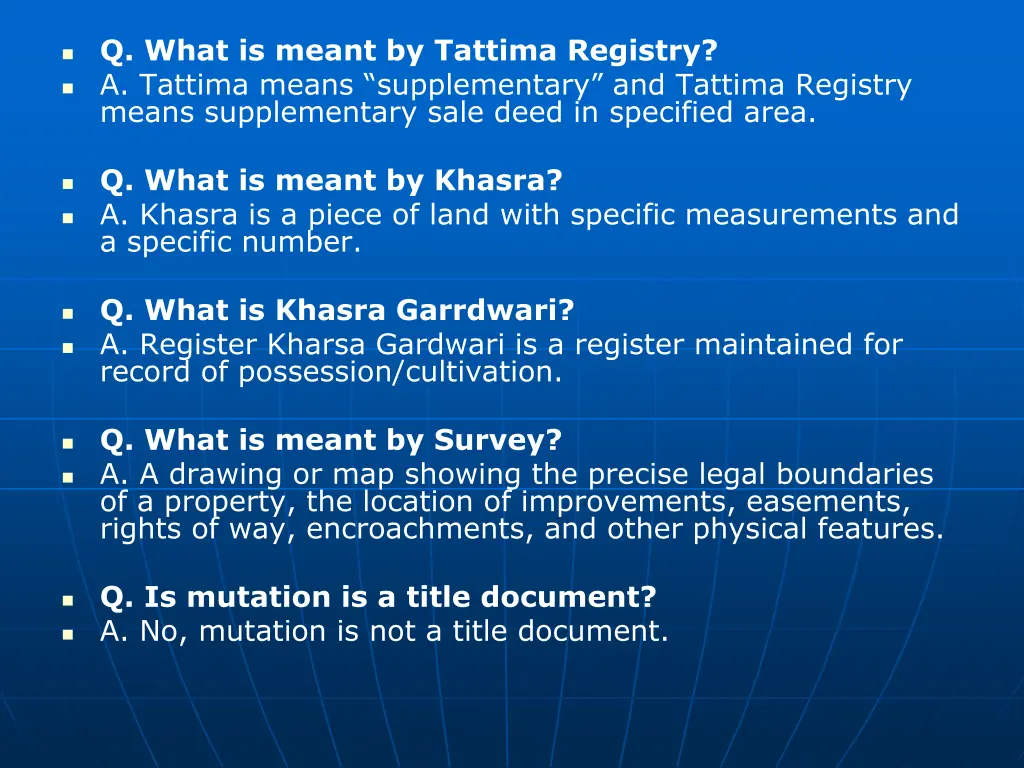 q what is meant by tattima registry a tattima