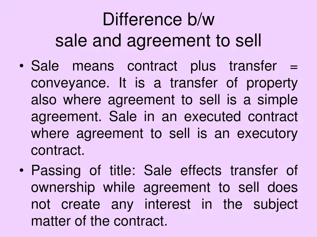 difference b w sale and agreement to sell sale