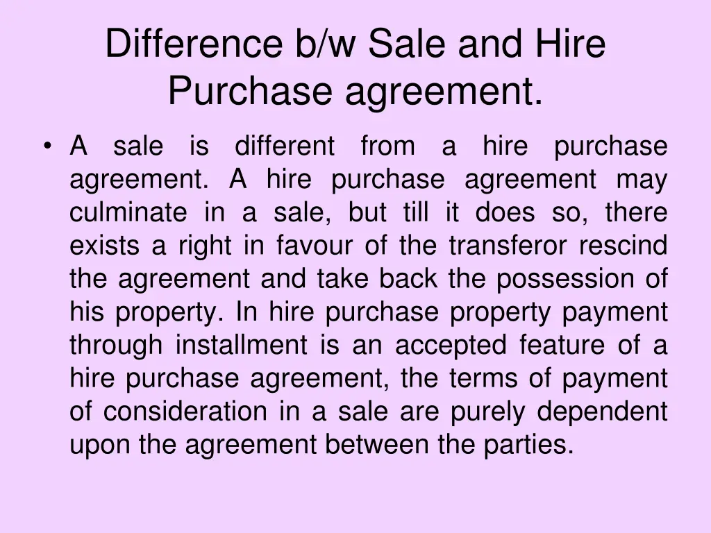 difference b w sale and hire purchase agreement