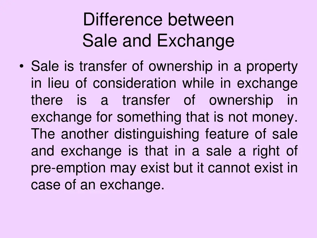 difference between sale and exchange sale