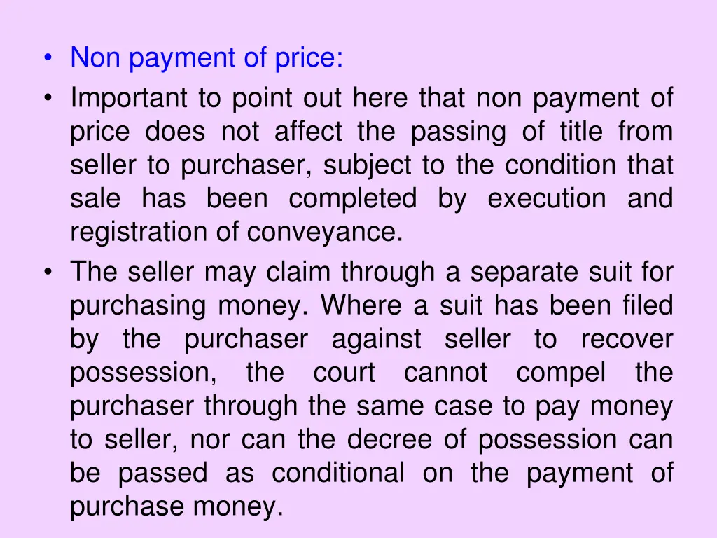 non payment of price important to point out here