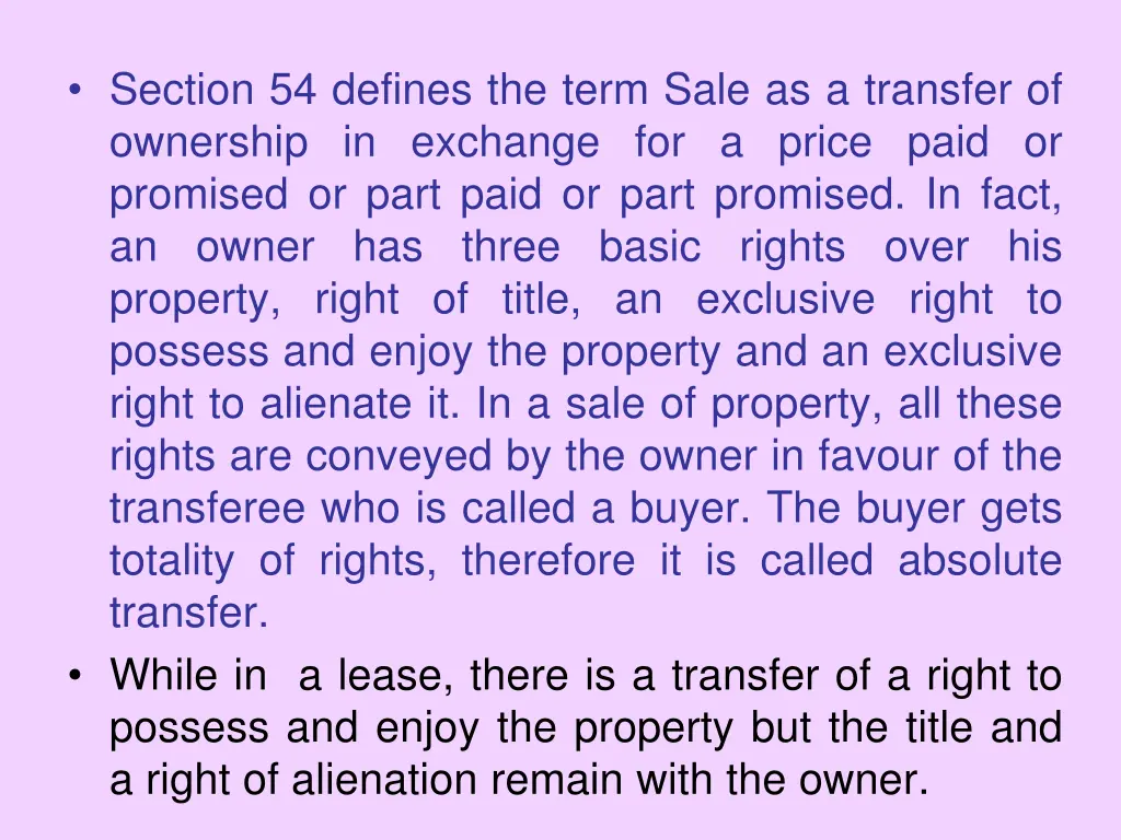 section 54 defines the term sale as a transfer