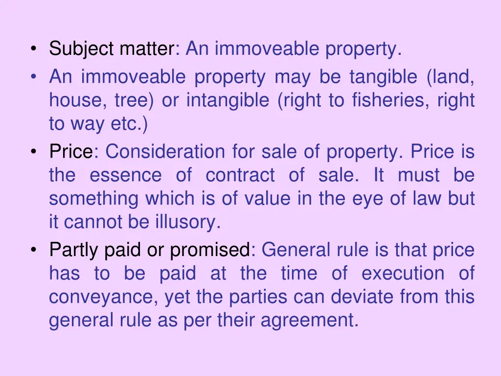 subject matter an immoveable property