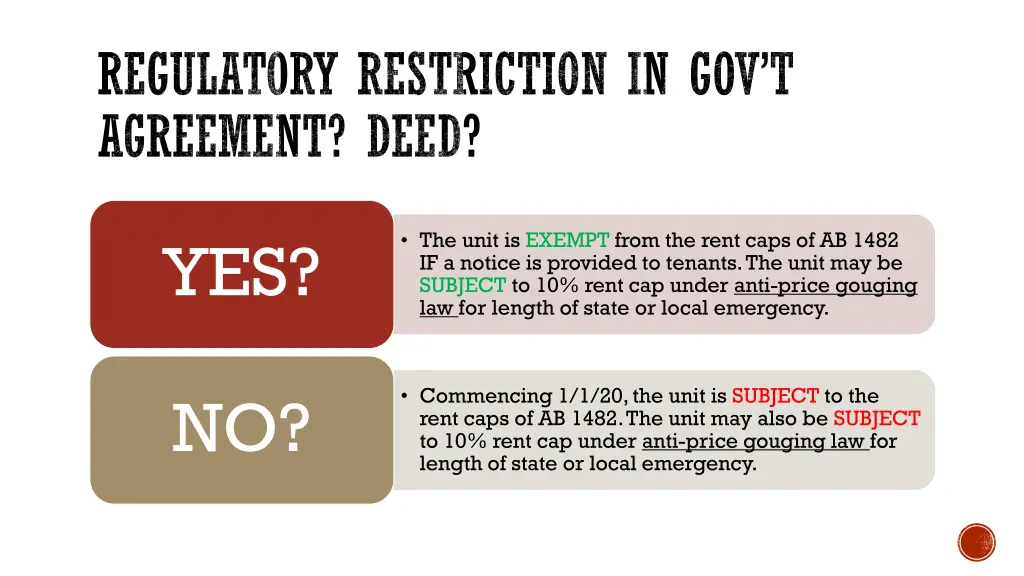 regulatory restriction in gov t agreement deed 1