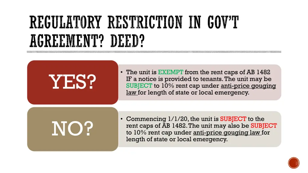 regulatory restriction in gov t agreement deed