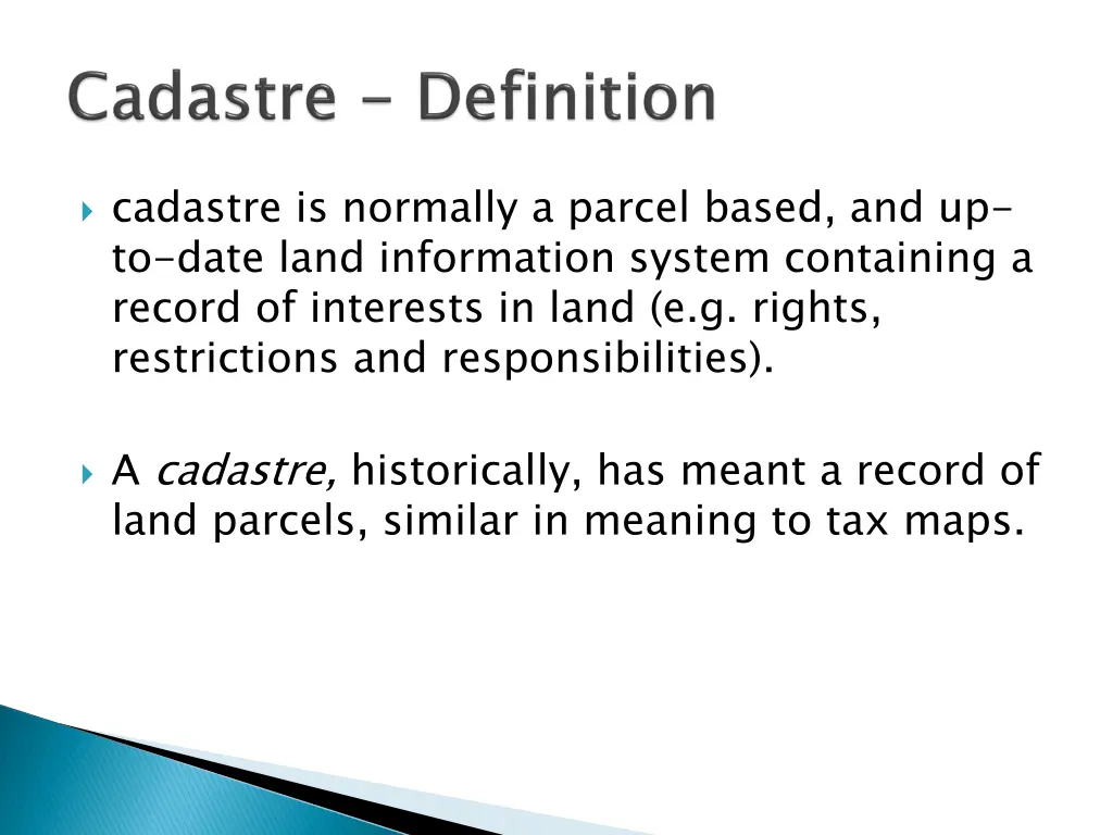 cadastre is normally a parcel based