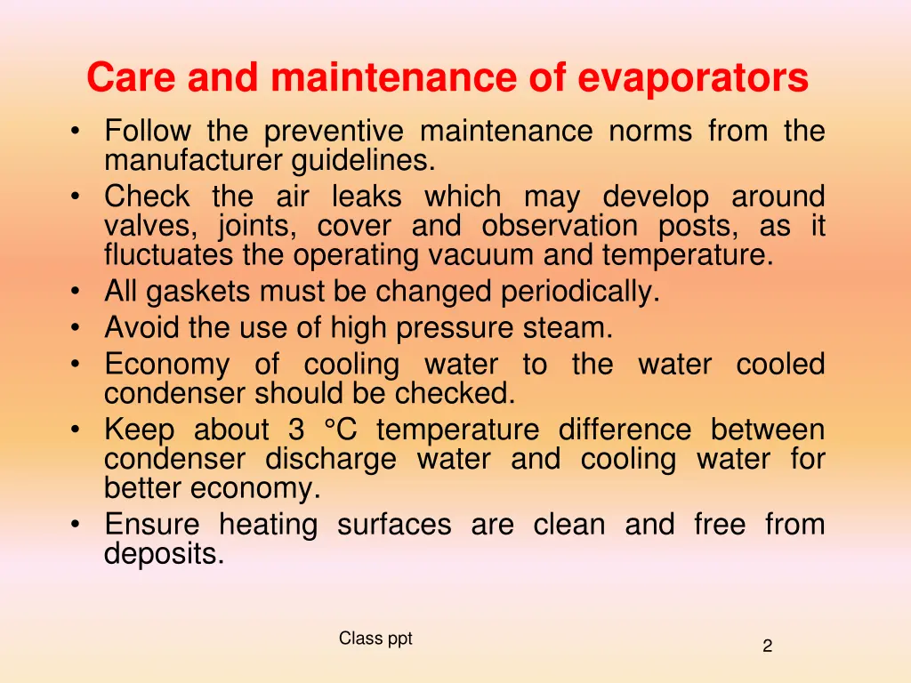 care and maintenance of evaporators follow