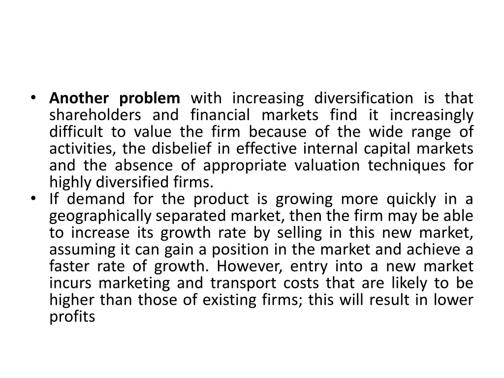 another problem with increasing diversification