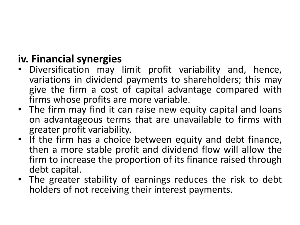 iv financial synergies diversification may limit