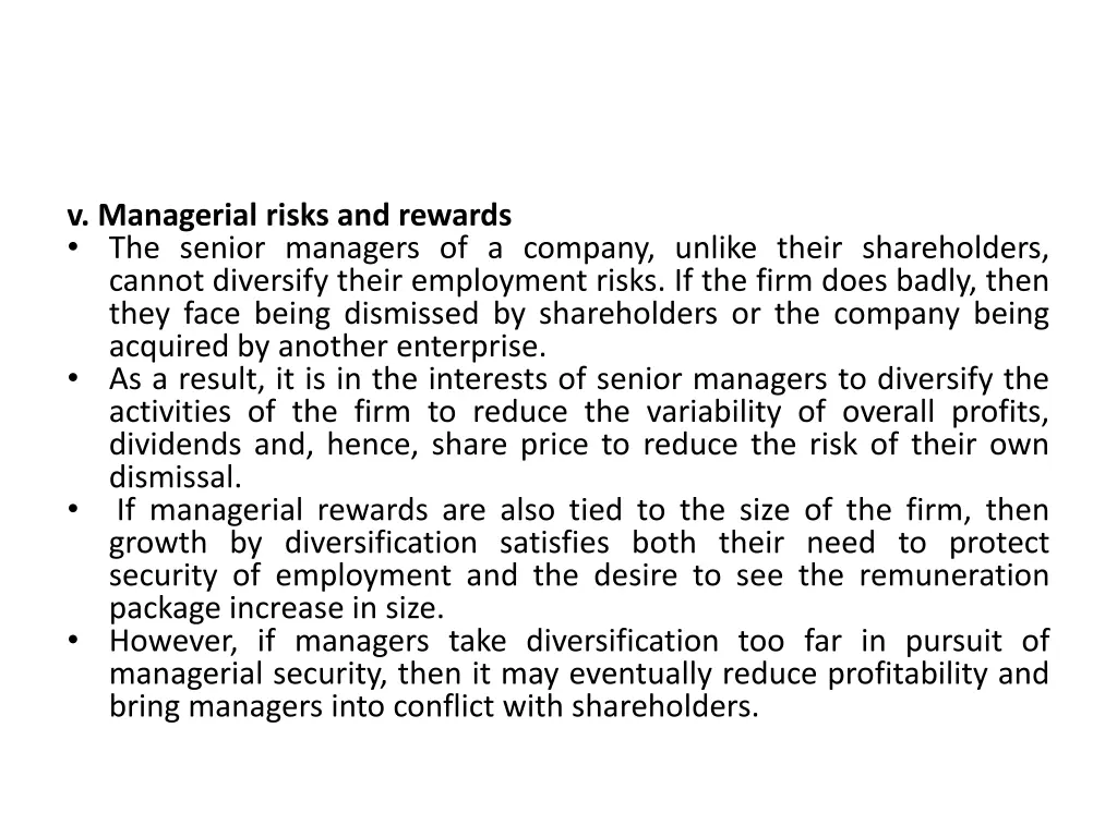 v managerial risks and rewards the senior