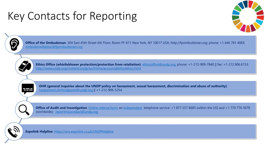 key contacts for reporting