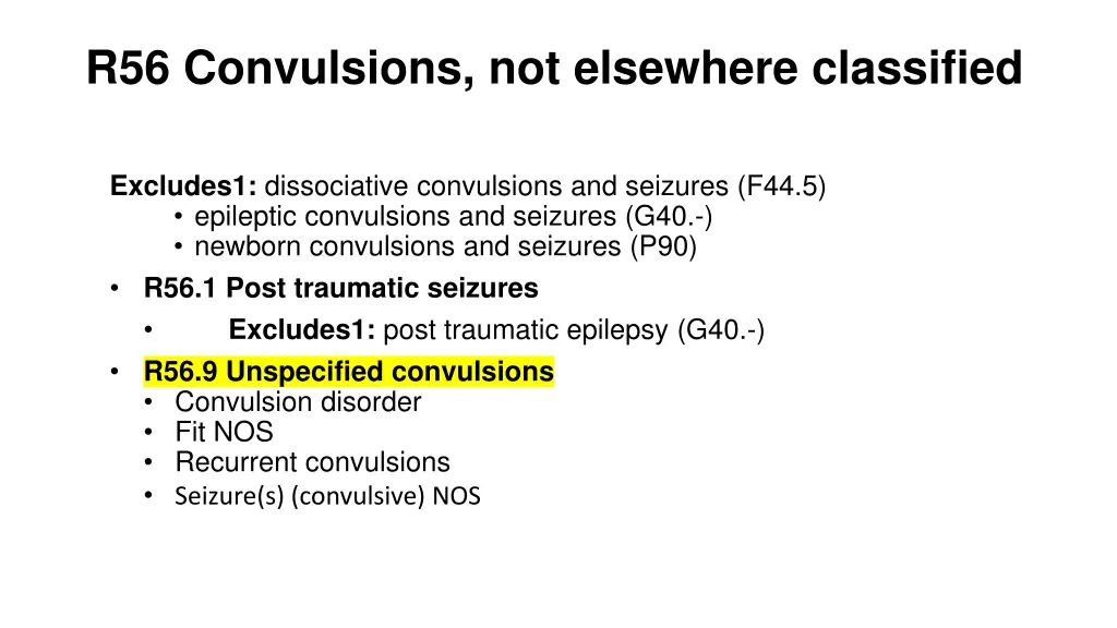 r56 convulsions not elsewhere classified