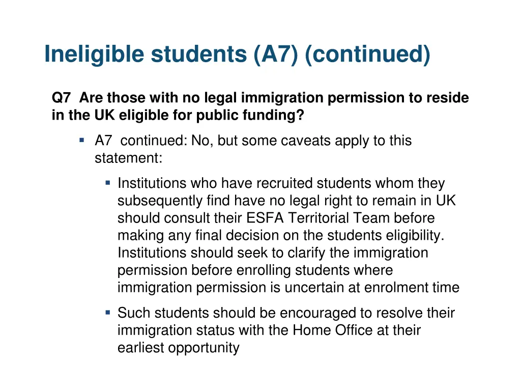 ineligible students a7 continued