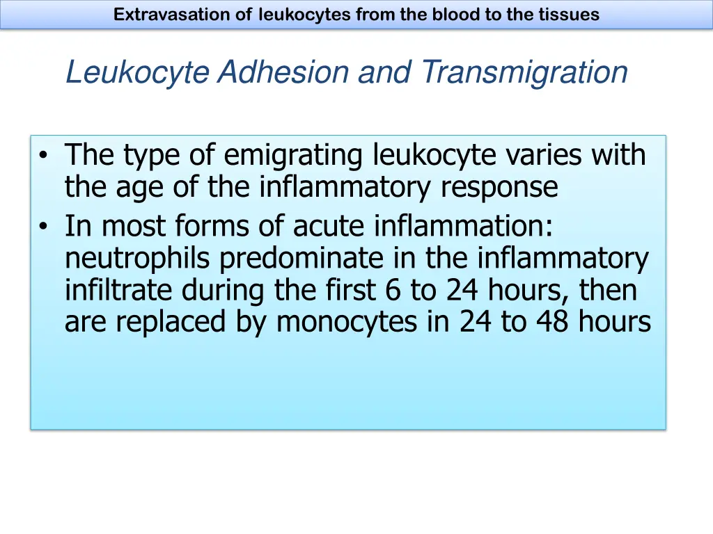 extravasation of leukocytes from the blood