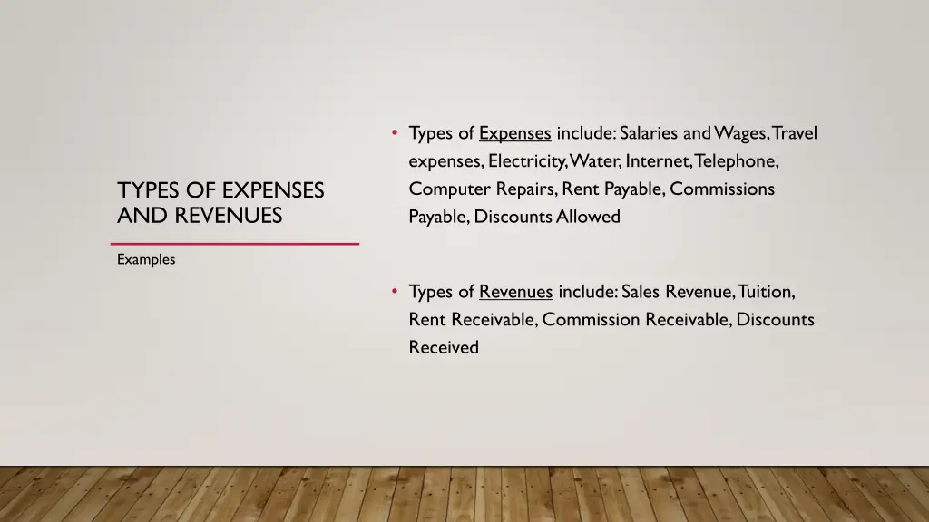 types of expenses include salaries and wages