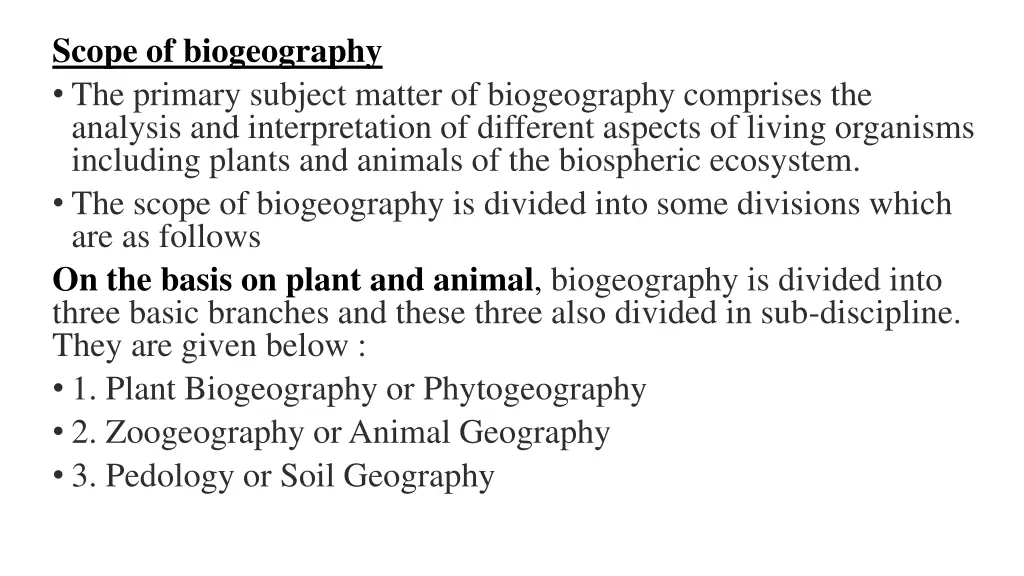 scope of biogeography the primary subject matter