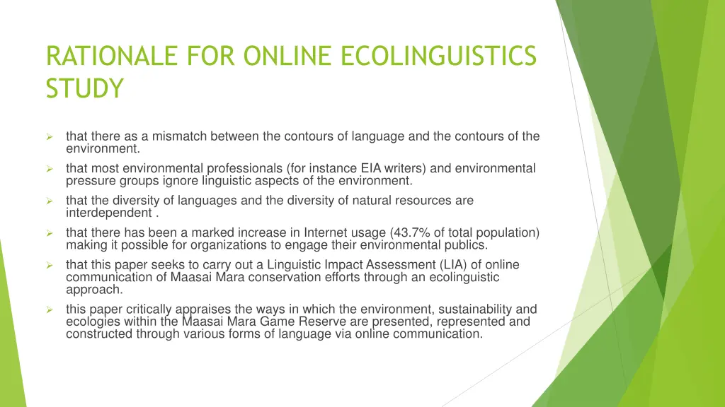 rationale for online ecolinguistics study