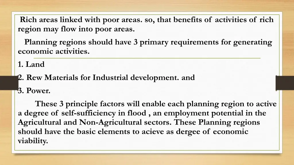 rich areas linked with poor areas so that