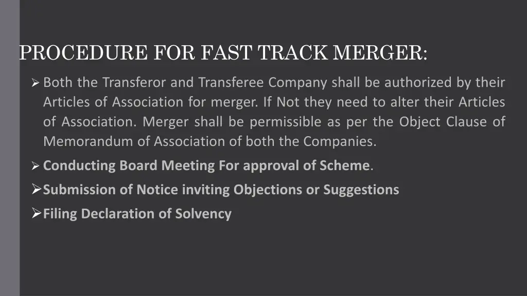 procedure for fast track merger