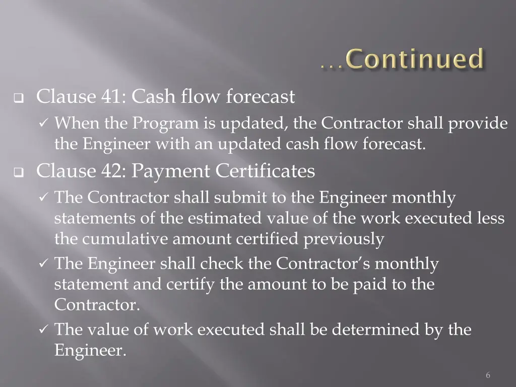 clause 41 cash flow forecast when the program