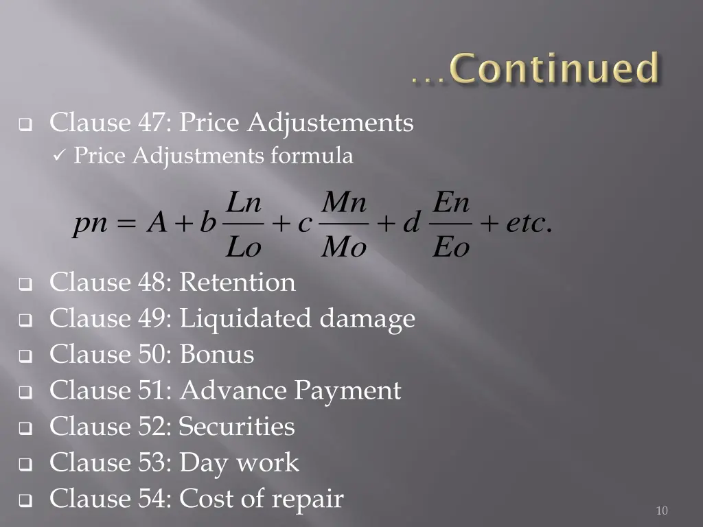 clause 47 price adjustements price adjustments