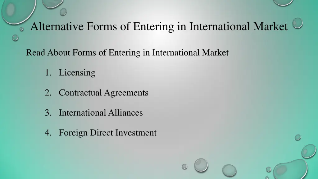 alternative forms of entering in international