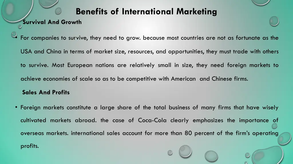 benefits of international marketing survival