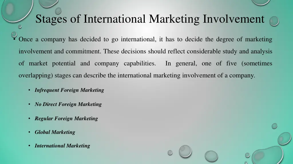 stages of international marketing involvement