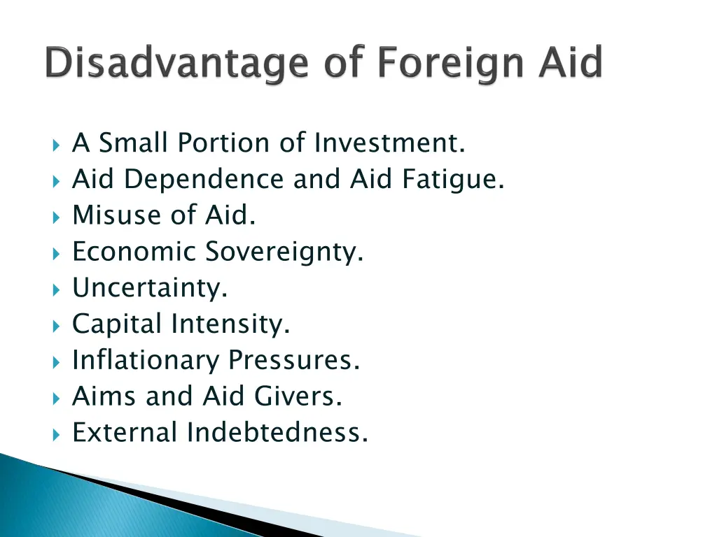 a small portion of investment aid dependence