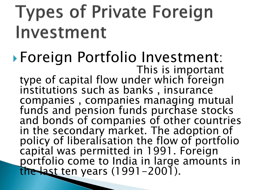 foreign portfolio investment type of capital flow