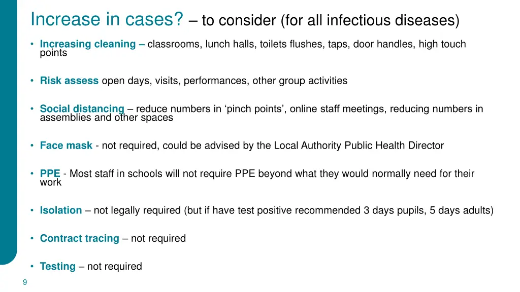 increase in cases to consider for all infectious