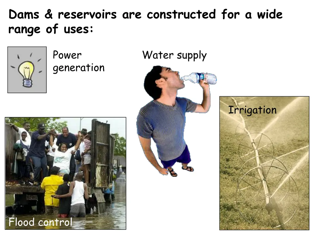 dams reservoirs are constructed for a wide range