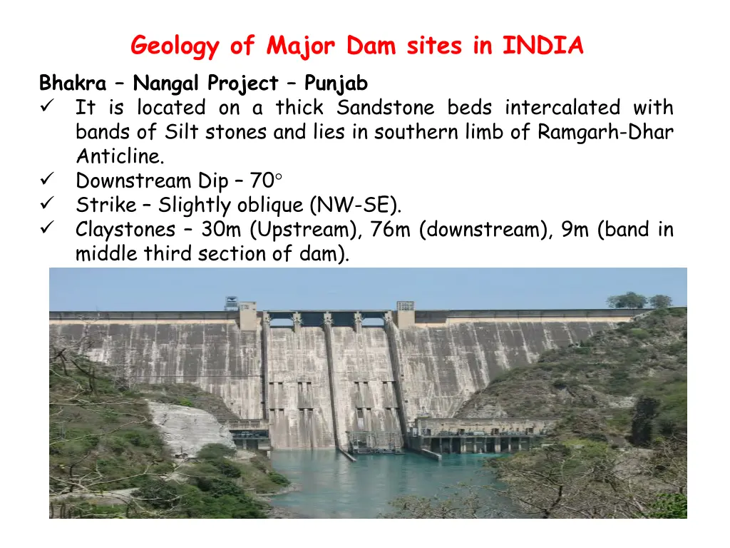 geology of major dam sites in india bhakra nangal