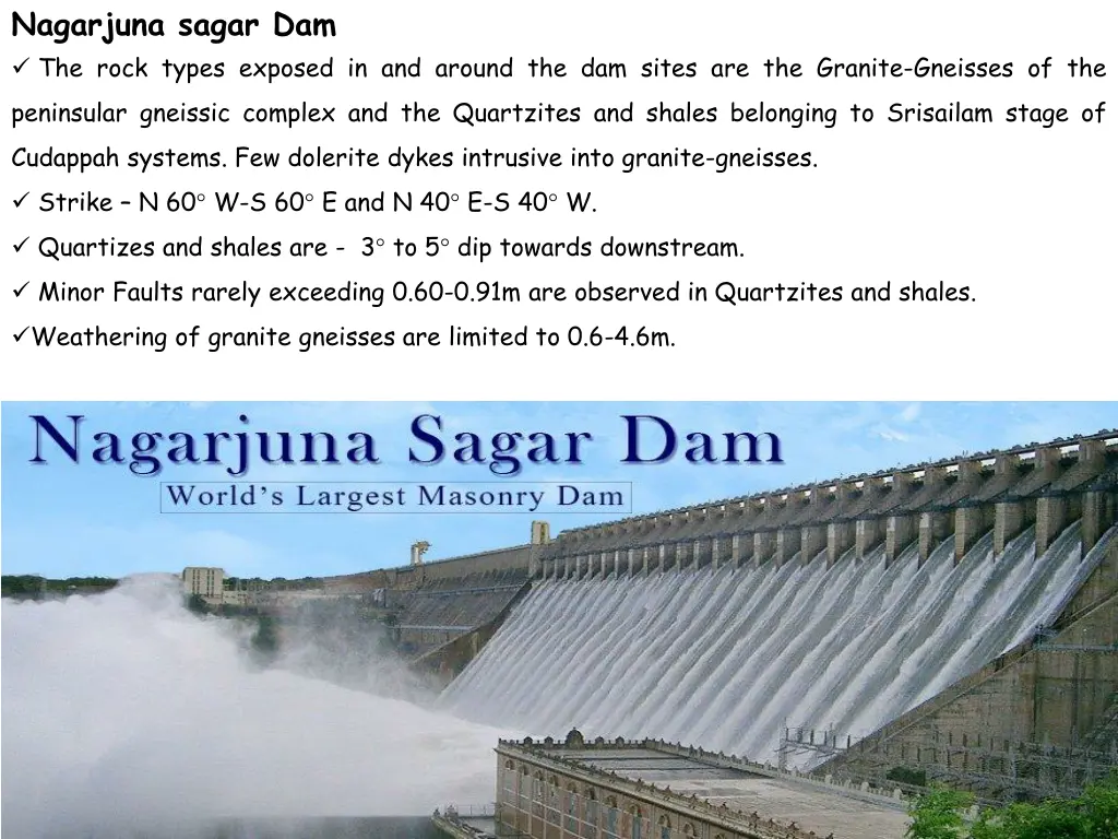 nagarjuna sagar dam the rock types exposed