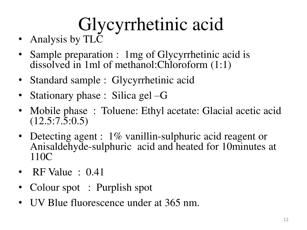 glycyrrhetinic acid analysis by tlc sample