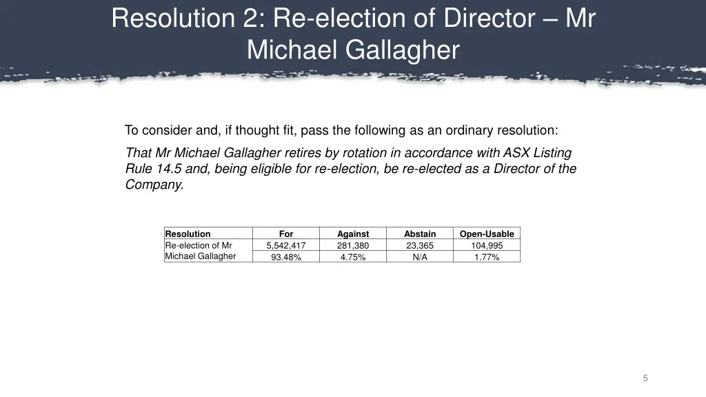 resolution 2 re election of director mr michael